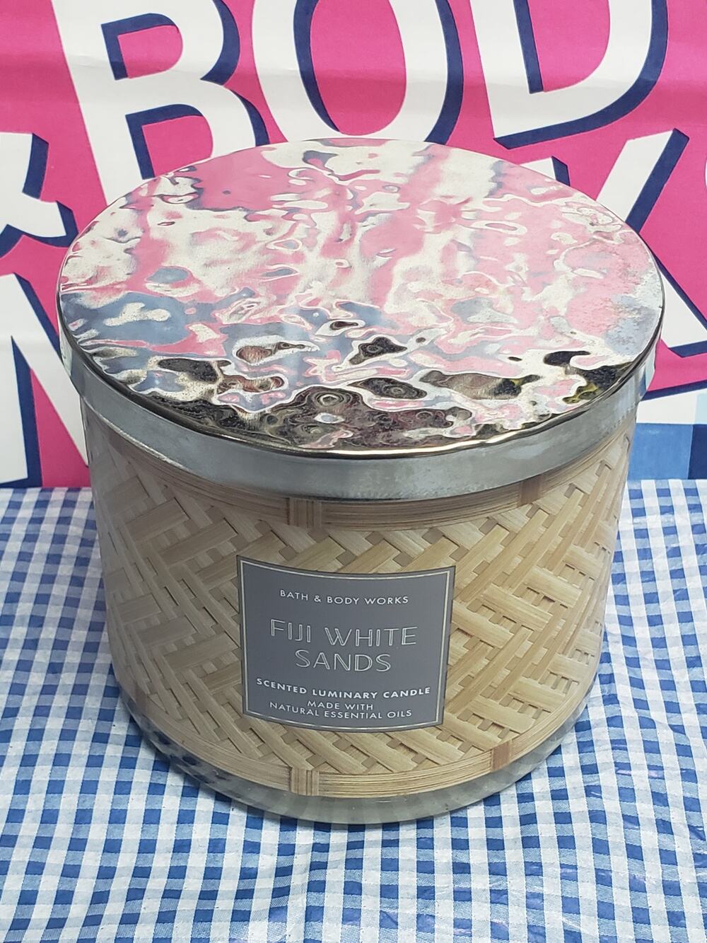 BBW Fiji White Sands Large 3 Wick Candle w. Decorative Lid Home Fragrance Decor